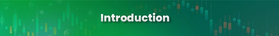 Introduction banner with green background and candlestick chart overlay, symbolizing market analysis.