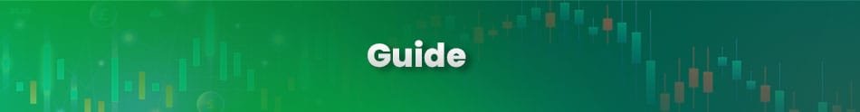 Guide banner with green background and candlestick chart overlay, symbolizing market analysis.