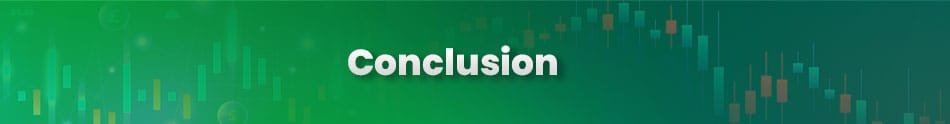 Conclusion banner with green background and candlestick chart overlay, symbolizing market analysis.