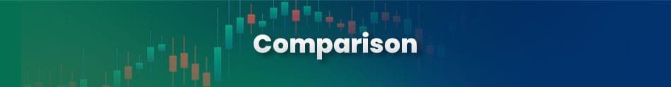 Comparison banner with candlestick chart design in the background.