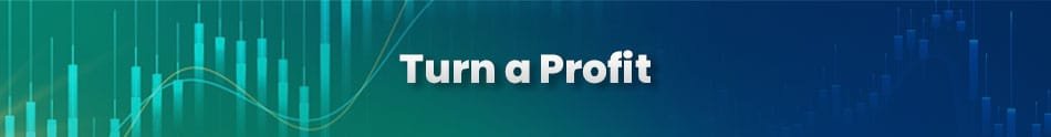 Stylized banner with the text 'Turn a Profit' displayed over a trading chart background featuring candlesticks and trend lines.